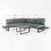 Medidas Conjunto jardín SOFIA: 2 sofás y 1 sillón esquinero más mesa de centro. Diseño elegante en aluminio gris antracita con cojines verdes.
