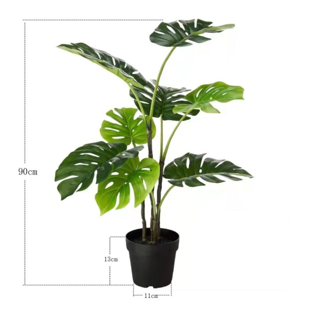 Planta artificial decorativa Monstera, perfecta para añadir un toque tropical y fresco a cualquier espacio. Su diseño realista aporta vida y naturalidad, ideal tanto para interiores como exteriores sin necesidad de mantenimiento. Disponible en www.kactusrepublic.com, con almacén en Castellón.