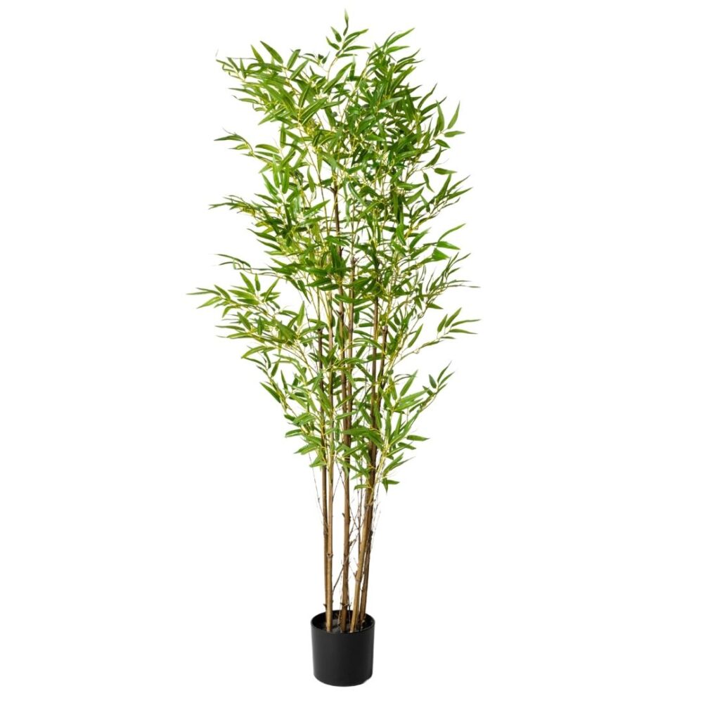 Planta Artificial Bambú 150 cm con hojas realistas y tronco robusto, ideal para decoración de interiores y grandes espacios. Kactus Republic.