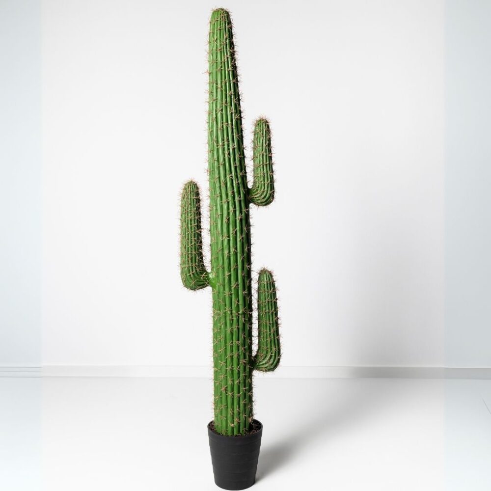 Planta artificial cactus Euphorbia 3 ramas 178 cm, diseño escultural y realista con detalles naturales, ideal para decoración de interiores y exteriores protegidos.