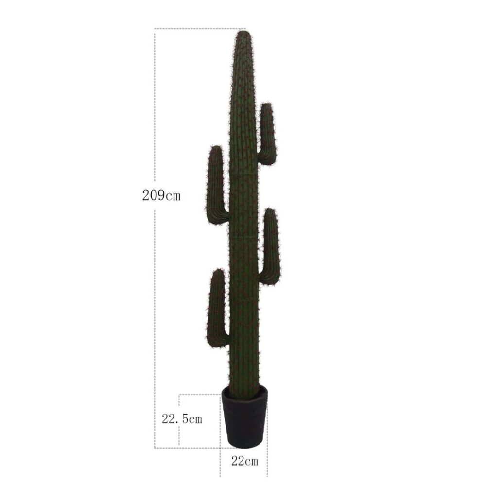 Planta artificial cactus Euphorbia 4 ramas 209cm, diseño escultural y realista con detalles naturales, ideal para decoración de interiores y exteriores protegidos.